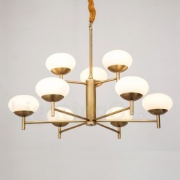 9-flammige Retro-Pendelleuchte aus rustikalem Messing mit Glasschirm