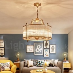 5-flammige Retro-Pendelleuchte aus rustikalem Messing mit Glasschirm