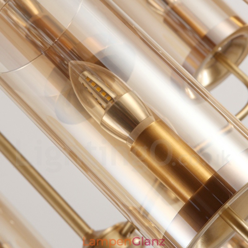 8-flammige Retro-Pendelleuchte aus rustikalem Messing mit Glasschirm