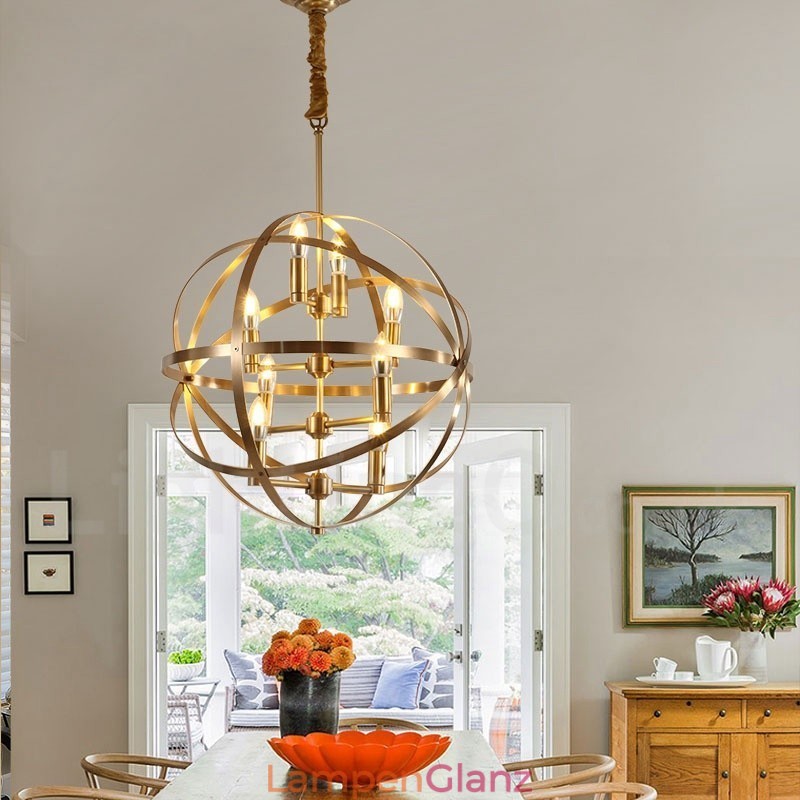 8-flammiger Retro-rustikaler Luxus-Pendelleuchter aus Messing