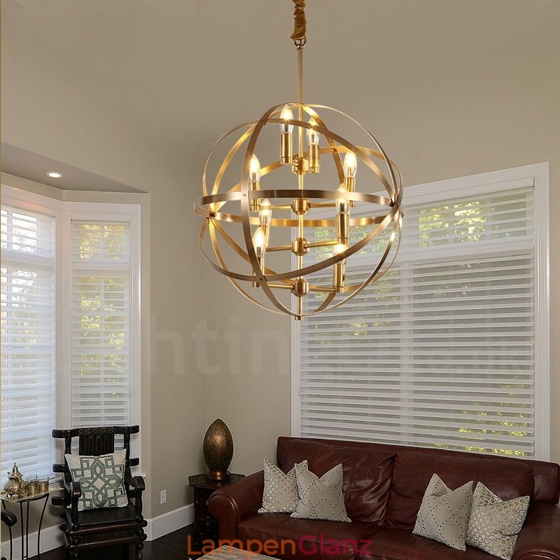 8-flammiger Retro-rustikaler Luxus-Pendelleuchter aus Messing