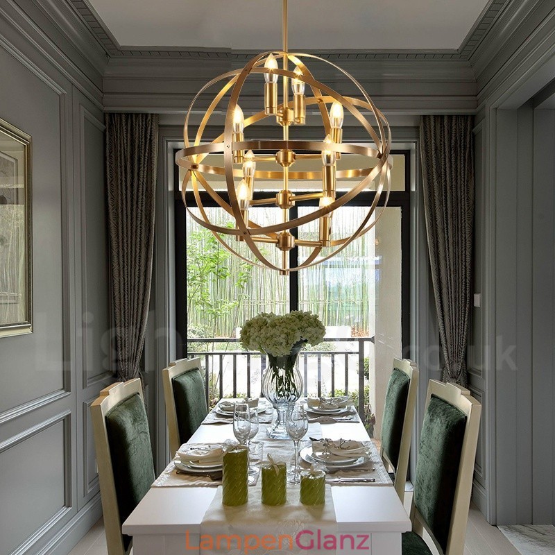 8-flammiger Retro-rustikaler Luxus-Pendelleuchter aus Messing