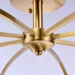 8-flammige Retro-Pendelleuchte aus rustikalem Messing mit Glasschirm