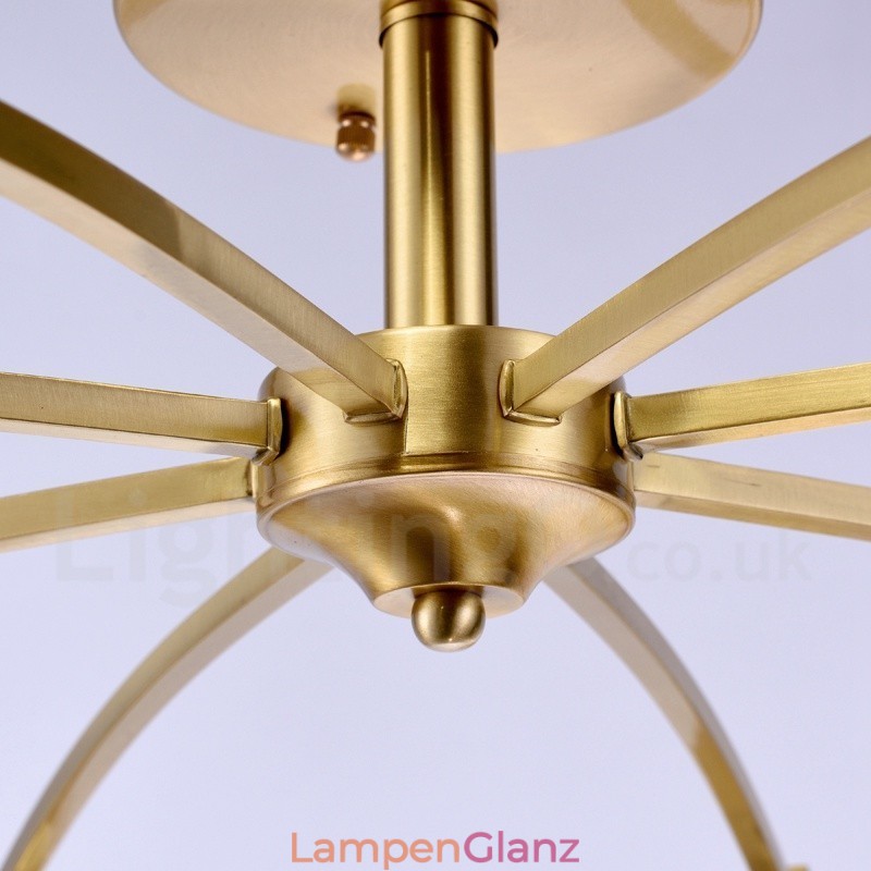 8-flammige Retro-Pendelleuchte aus rustikalem Messing mit Glasschirm