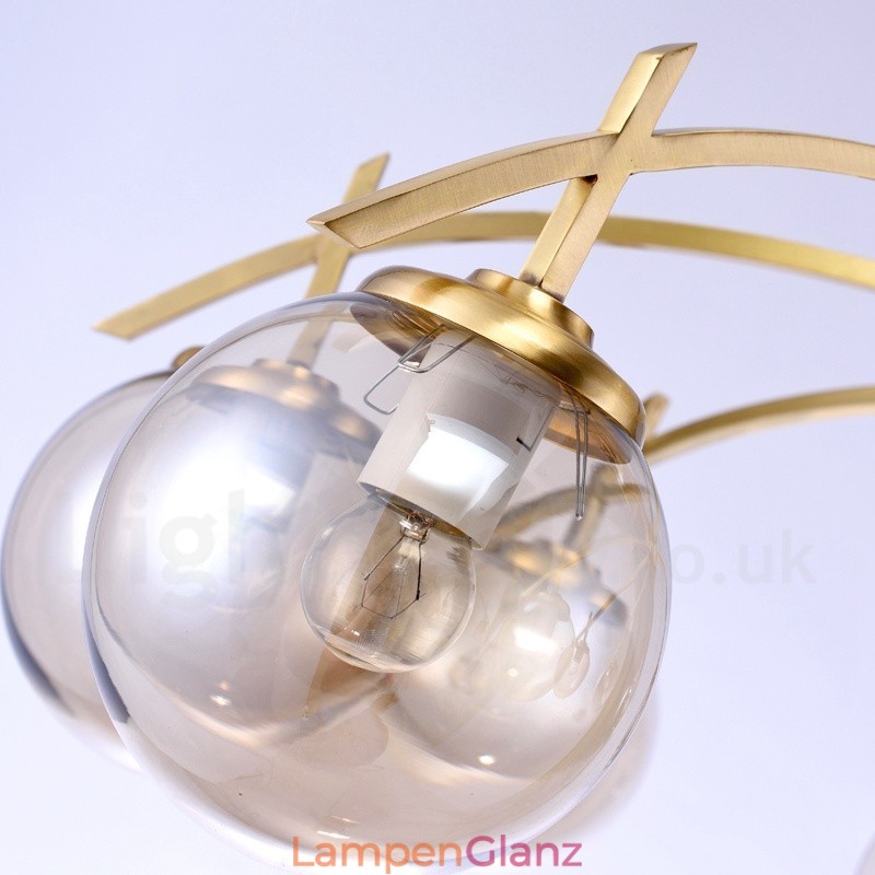 8-flammige Retro-Pendelleuchte aus rustikalem Messing mit Glasschirm