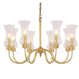 8-flammige Retro-Pendelleuchte aus rustikalem Messing mit Glasschirm