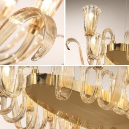 8-flammiger Retro-Pendelleuchter aus rustikaler Luxus-Aluminiumlegierung mit Glasschirm