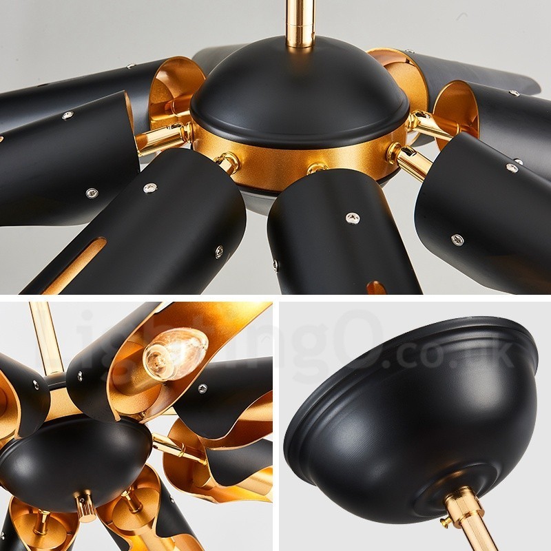 8-flammiger Retro-rustikaler Luxus-Pendelleuchter aus Aluminiumlegierung mit Lampenschirm aus Aluminiumlegierung