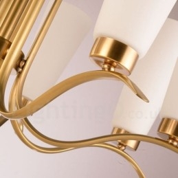 8-flammige Retro-Pendelleuchte aus rustikalem Messing mit Glasschirm