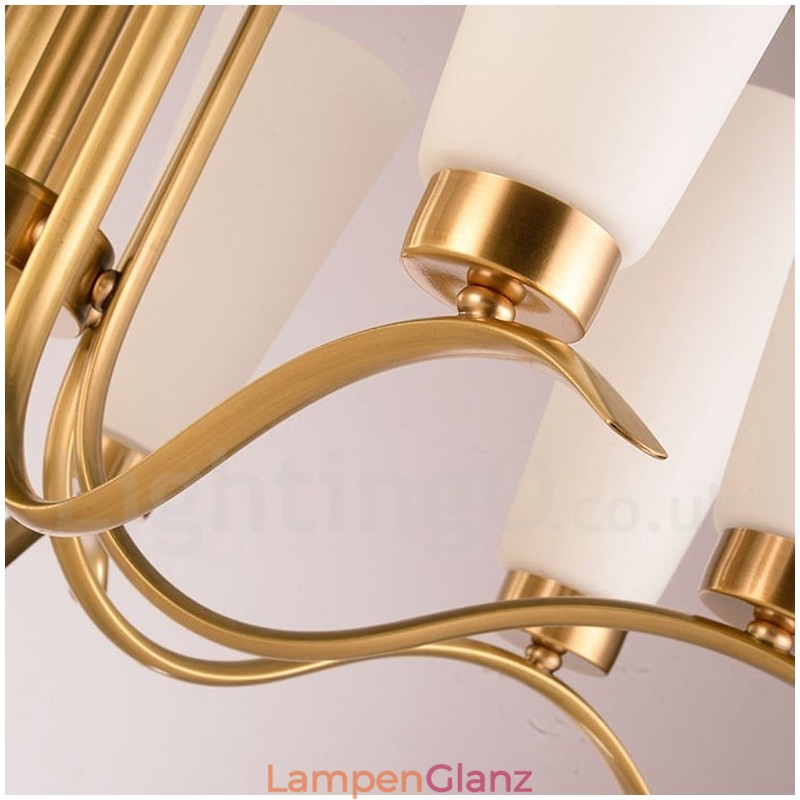 8-flammige Retro-Pendelleuchte aus rustikalem Messing mit Glasschirm