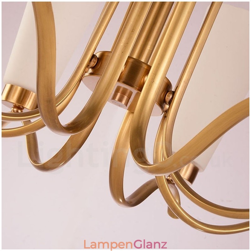 8-flammige Retro-Pendelleuchte aus rustikalem Messing mit Glasschirm