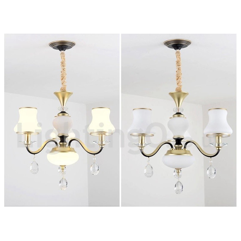 3-flammige Retro-Pendelleuchte im rustikalen Stil mit Kristallglasschirm