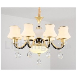8-flammige Retro-Pendelleuchte im rustikalen Stil mit Kristallglasschirm