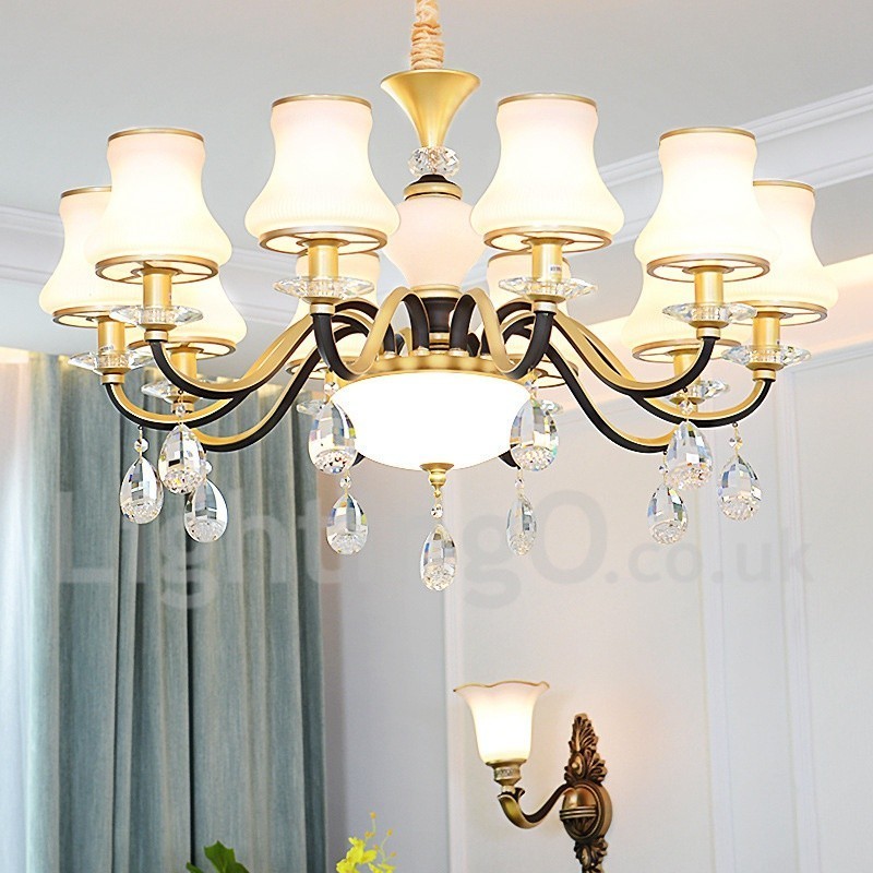 Retro Rustikaler Luxus Kristall Pendelleuchte Kronleuchter mit Glasschirm
