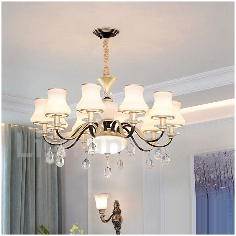 Retro Rustikaler Luxus Kristall Pendelleuchte Kronleuchter mit Glasschirm