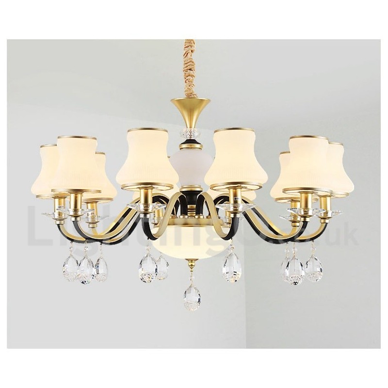 Retro Rustikaler Luxus Kristall Pendelleuchte Kronleuchter mit Glasschirm