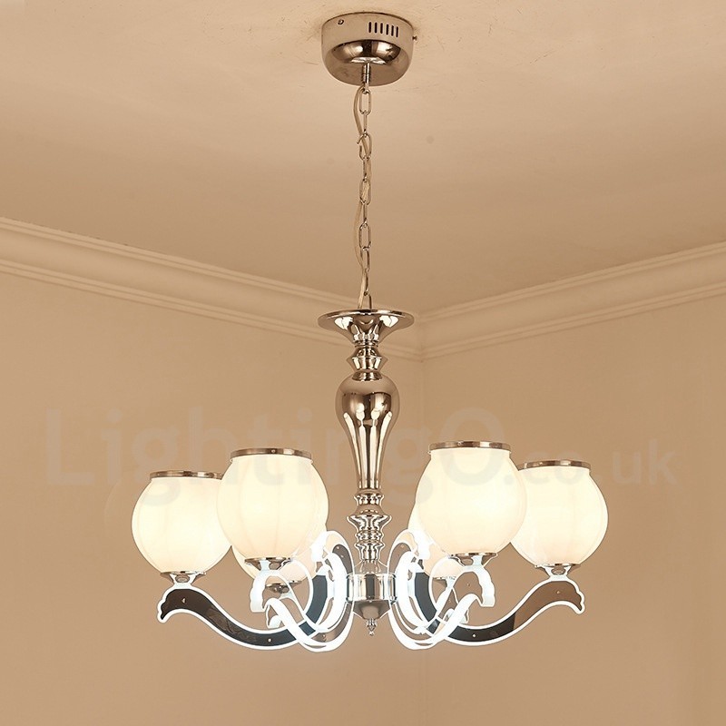 6-flammige, moderne, luxuriöse Pendelleuchte mit Glasschirm