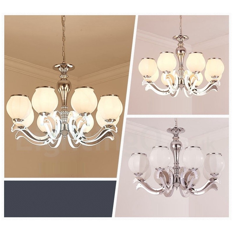 8-flammige, moderne, luxuriöse Pendelleuchte mit Glasschirm