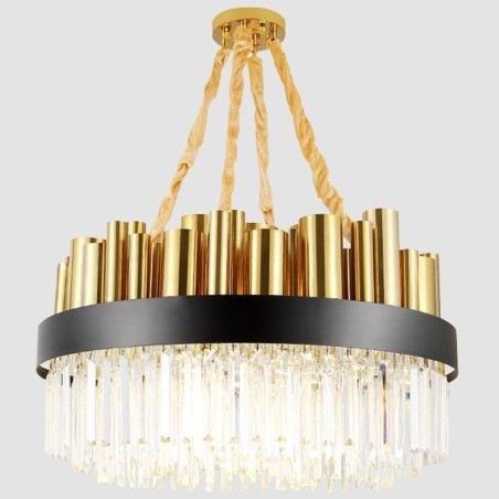 Moderne zeitgenössische 16-flammige Pendelleuchte aus Stahl mit Kristallschirm Moderne zeitgenössische 16-flammige Pendelleuchte aus Stahl mit Kristallschirm