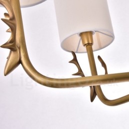 Rustikaler Kronleuchter „Lodge“, 8 Lichter, Messing, mit Stoffschirm