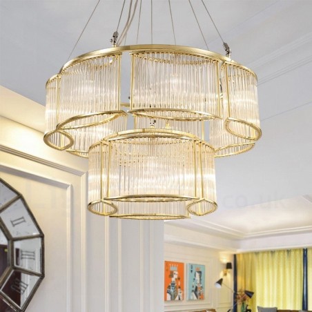 Moderne zeitgenössische 11-flammige Pendelleuchte aus Stahl mit Kristallglasschirm Moderne zeitgenössische 11-flammige Pendelleuchte aus Stahl mit Kristallglasschirm