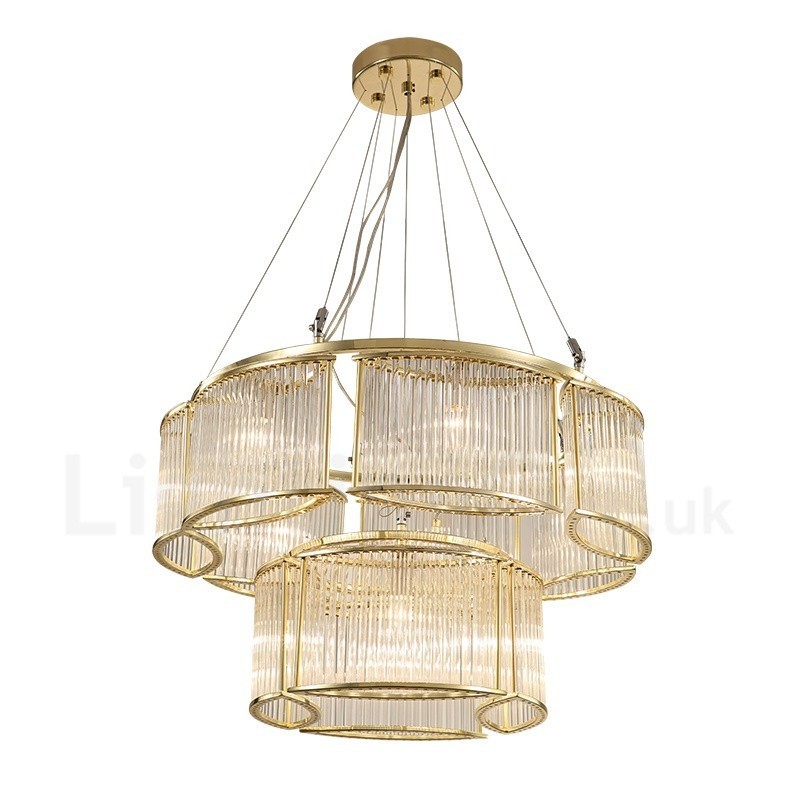 Moderne zeitgenössische 11-flammige Pendelleuchte aus Stahl mit Kristallglasschirm