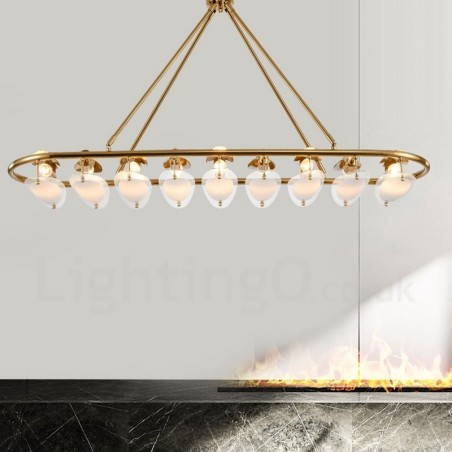 Moderne zeitgenössische 9-flammige Pendelleuchte aus Messing mit Glasschirm Moderne zeitgenössische 9-flammige Pendelleuchte aus Messing mit Glasschirm