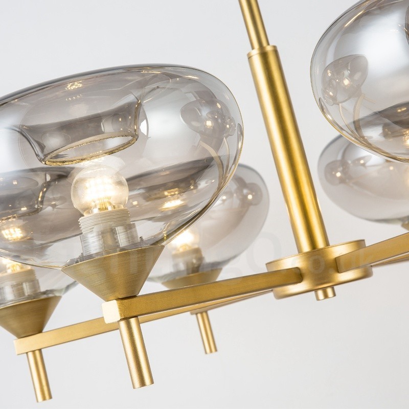 Moderner zeitgenössischer Kronleuchter mit 6 Lichtern aus Aluminiumlegierung und Glasschirm
