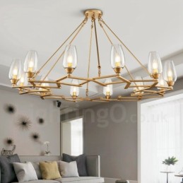 Moderne zeitgenössische 12-flammige Pendelleuchte aus Stahl mit Glasschirm