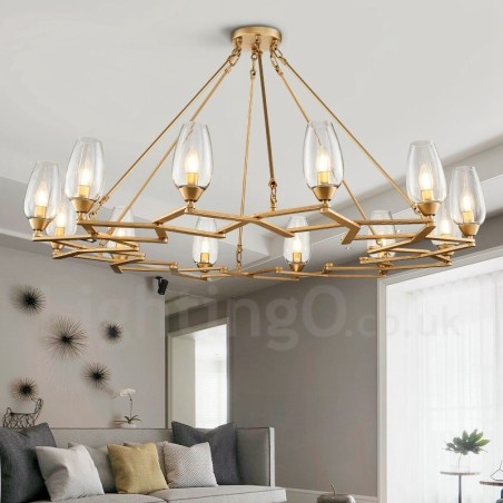 Moderne zeitgenössische 12-flammige Pendelleuchte aus Stahl mit Glasschirm Moderne zeitgenössische 12-flammige Pendelleuchte aus Stahl mit Glasschirm