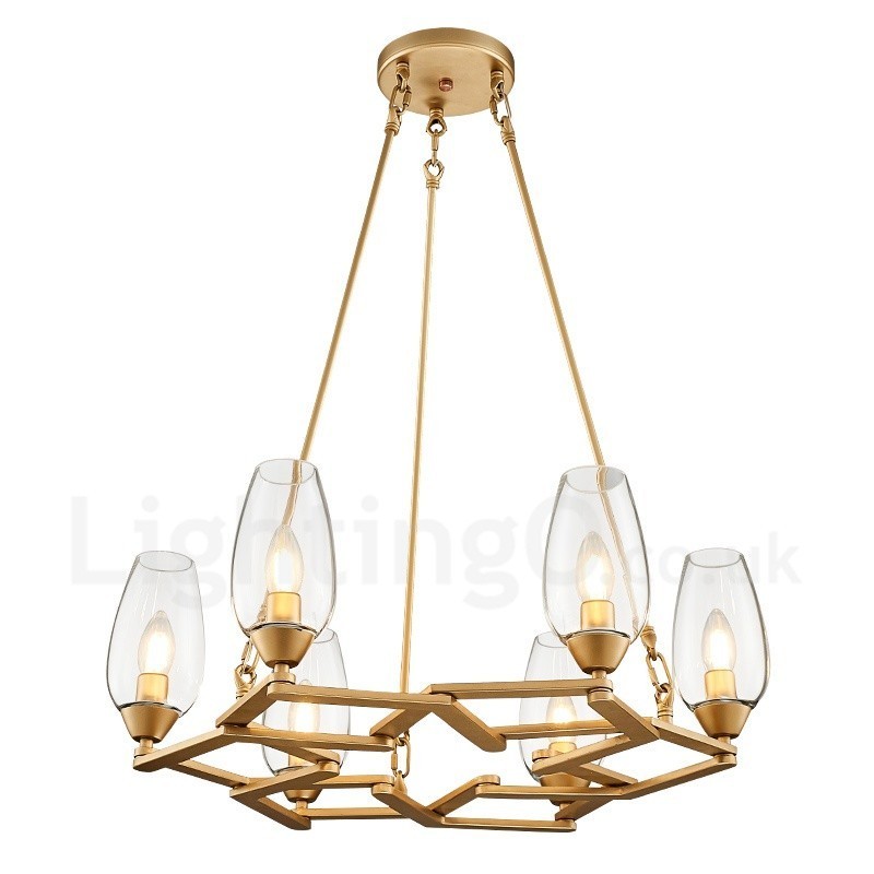 Moderne zeitgenössische 6-flammige Pendelleuchte aus Stahl mit Glasschirm