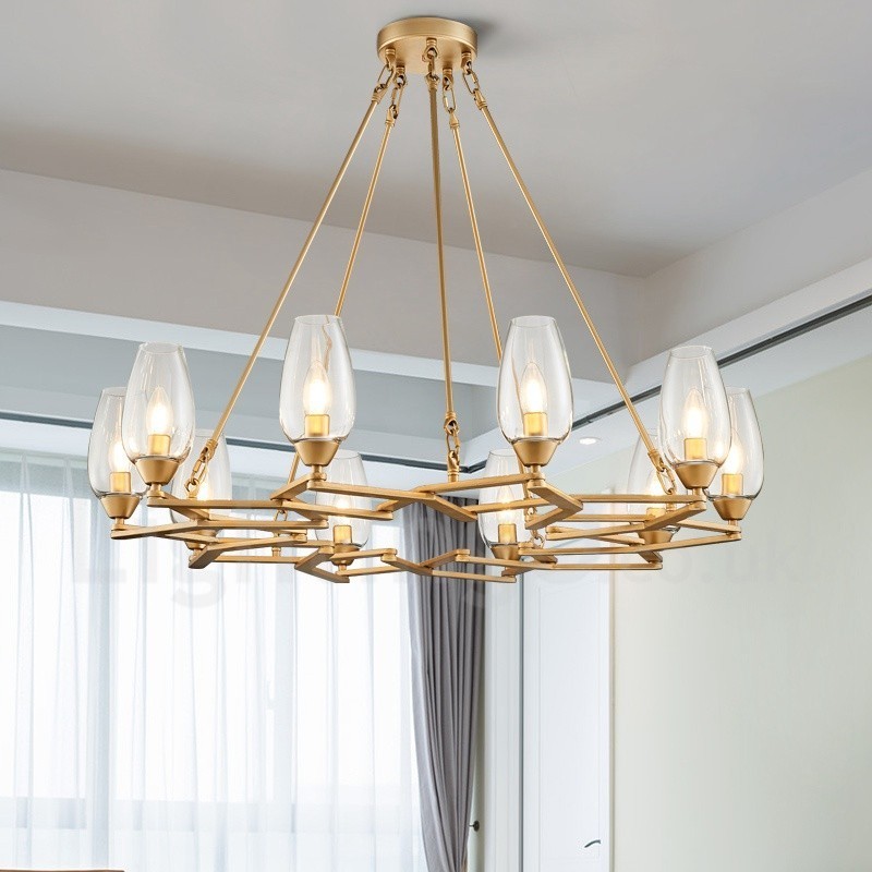 Moderne zeitgenössische 10-flammige Pendelleuchte aus Stahl mit Glasschirm