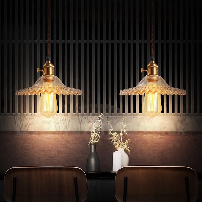 Rustikale Lodge Retro-Pendelleuchte aus Stahl mit 1 Licht und Glasschirm
