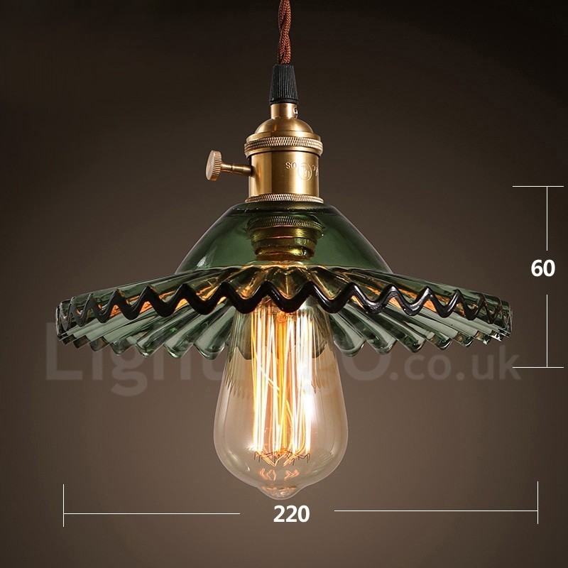 Rustikale Lodge Retro-Pendelleuchte aus Stahl mit 1 Licht und Glasschirm