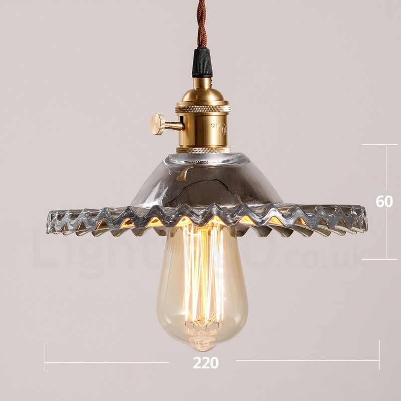 Rustikale Lodge Retro-Pendelleuchte aus Stahl mit 1 Licht und Glasschirm