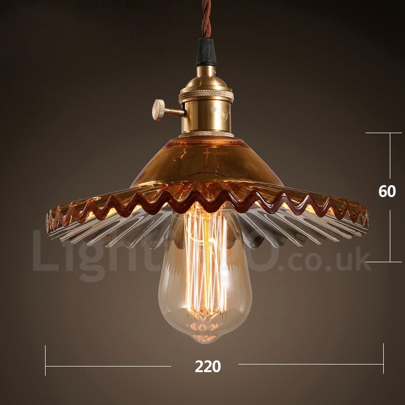 Rustikale Lodge Retro-Pendelleuchte aus Stahl mit 1 Licht und Glasschirm
