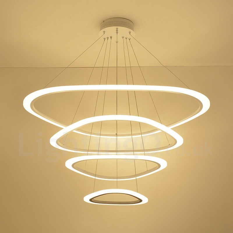 Dimmbar mit Fernbedienung, moderne zeitgenössische 4-flammige Pendelleuchte aus Aluminiumlegierung mit Acrylschirm