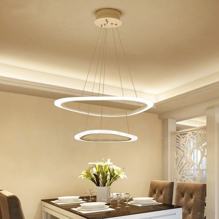 Dimmbar mit Fernbedienung, moderne zeitgenössische Pendelleuchte mit 2 Ringen, Aluminiumlegierung, mit Acrylschirm Dimmbar mit Fernbedienung, moderne zeitgenössische Pendelleuchte mit 2 Ringen, Aluminiumlegierung, mit Acrylschirm