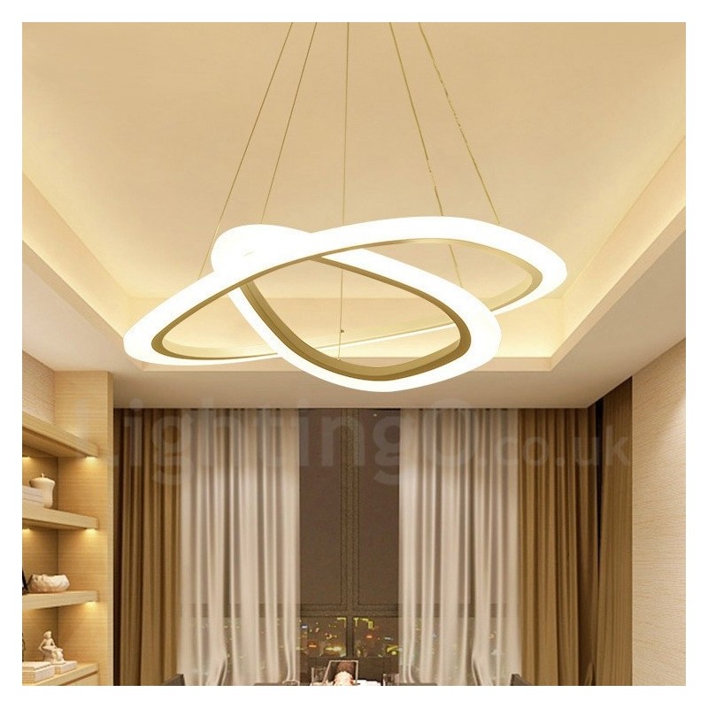 Dimmbar mit Fernbedienung, moderne zeitgenössische Pendelleuchte mit 2 Ringen, Aluminiumlegierung, mit Acrylschirm