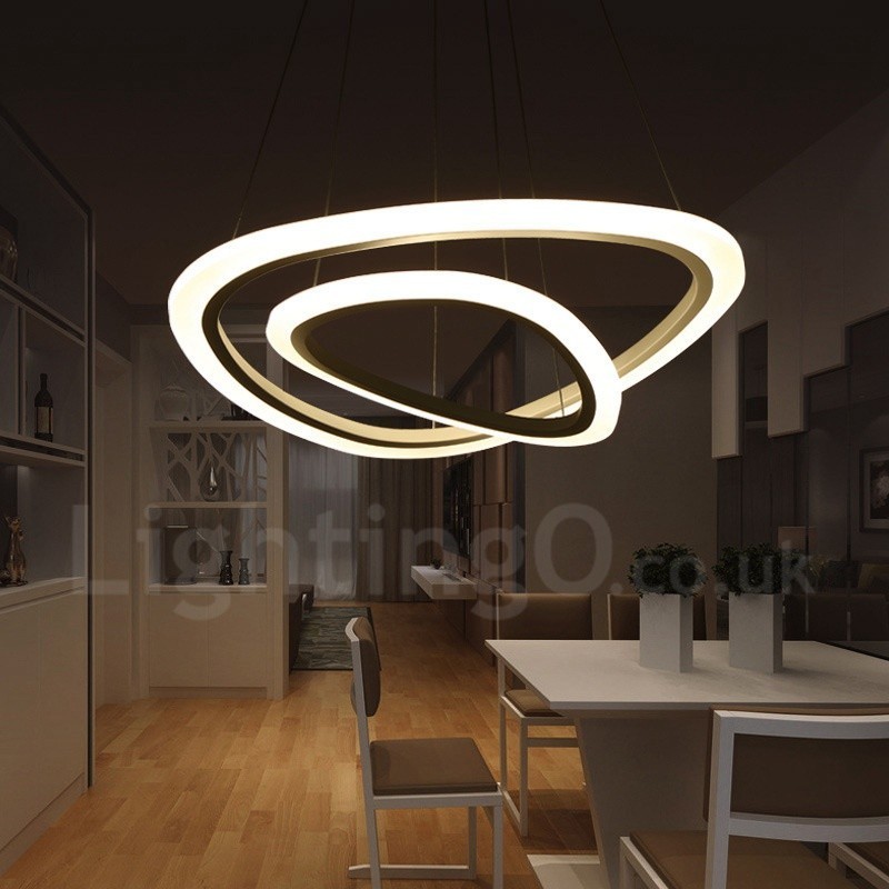 Dimmbar mit Fernbedienung, moderne zeitgenössische Pendelleuchte mit 2 Ringen, Aluminiumlegierung, mit Acrylschirm