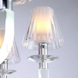 Dimmbarer moderner zeitgenössischer 8-flammiger Kristall-Kronleuchter mit Glasschirm