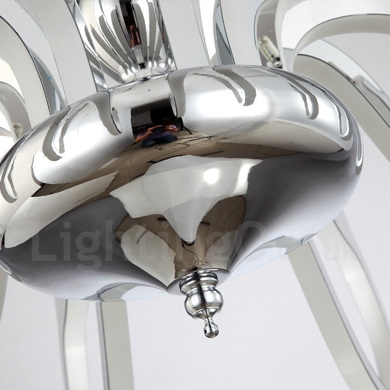 Dimmbarer moderner zeitgenössischer Kronleuchter aus Stahl mit 8 Lichtern und Acrylschirm