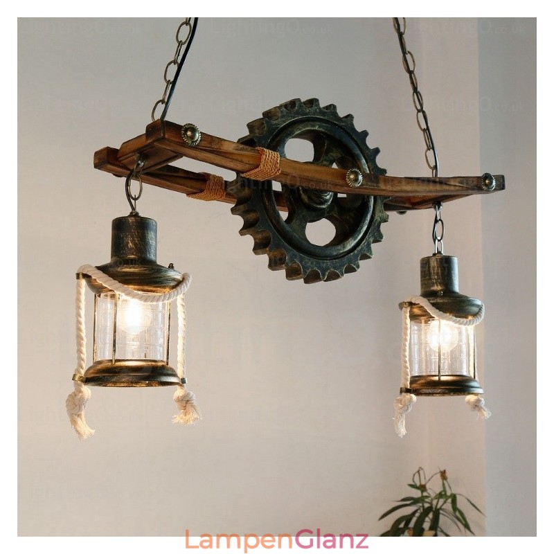 Pendelleuchte im Landhausstil, Vintage-Stil, Retro-Stil, mit Glasschirm, 2 Lichter