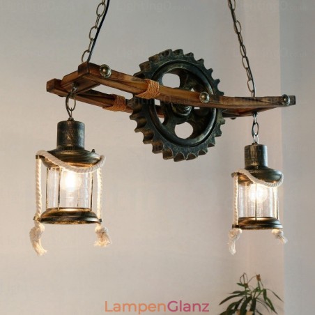 Pendelleuchte im Landhausstil, Vintage-Stil, Retro-Stil, mit Glasschirm, 2 Lichter