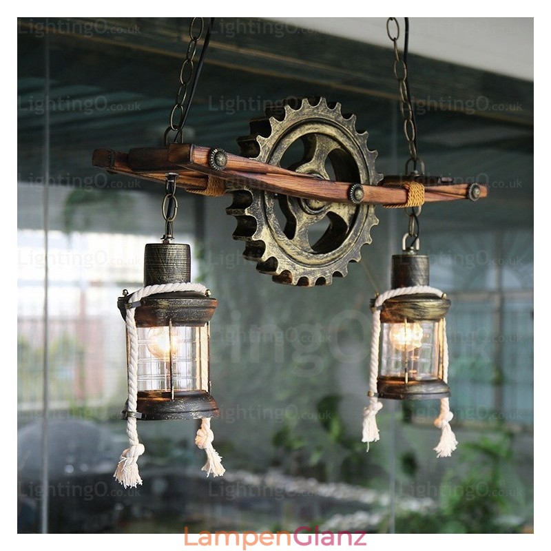 Pendelleuchte im Landhausstil, Vintage-Stil, Retro-Stil, mit Glasschirm, 2 Lichter