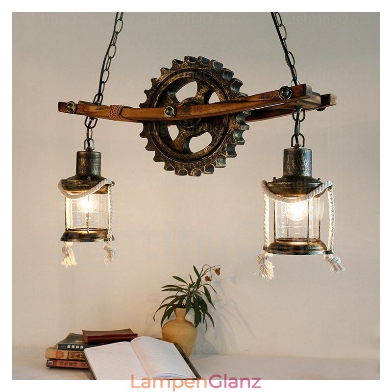 Pendelleuchte im Landhausstil, Vintage-Stil, Retro-Stil, mit Glasschirm, 2 Lichter