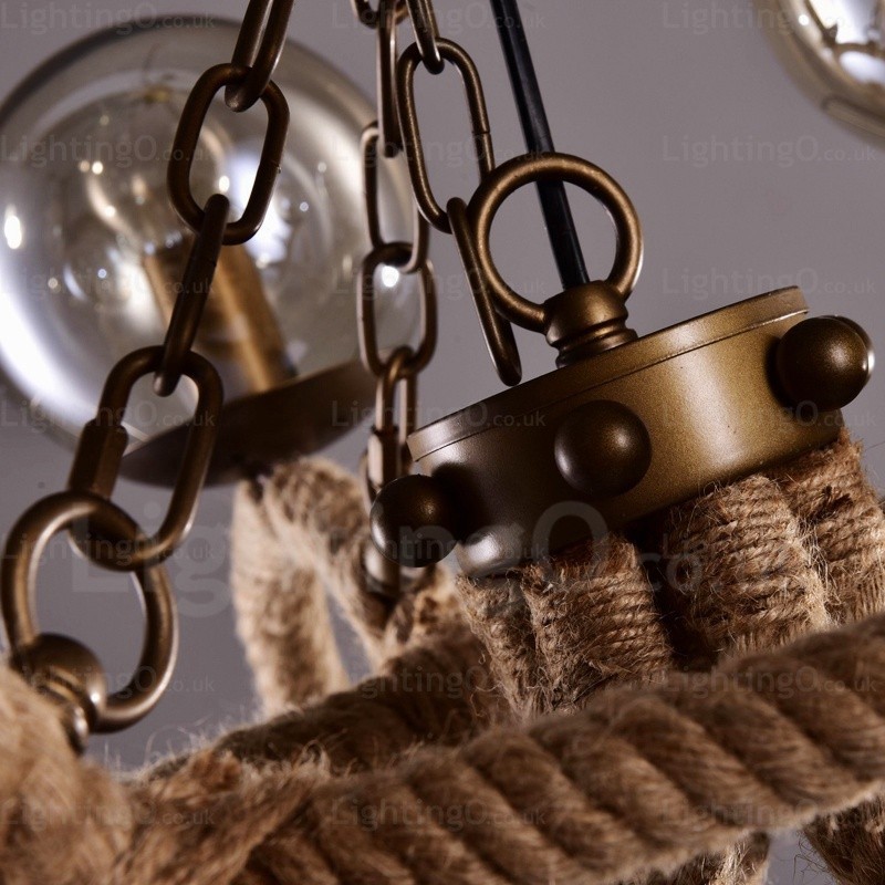 6-flammige Vintage-Retro-Pendelleuchte mit Glasschirm
