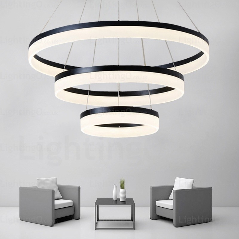 Moderne Pendelleuchte mit 3 Ringen und dimmbarem WLAN und Acrylschirm