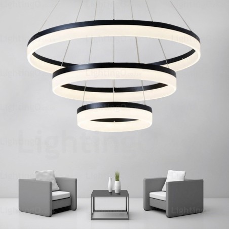 Moderne Pendelleuchte mit 3 Ringen und dimmbarem WLAN und Acrylschirm Moderne Pendelleuchte mit 3 Ringen und dimmbarem WLAN und Acrylschirm