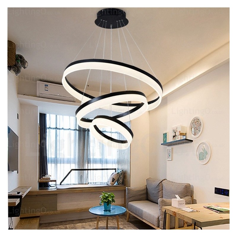 Moderne Pendelleuchte mit 3 Ringen und dimmbarem WLAN und Acrylschirm
